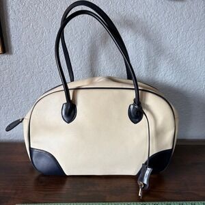 Condotti Made in France Vintage Leather Handbag Cream & Navy Structured Satchel